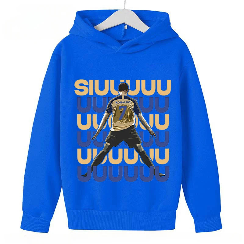 Blue Hoodie and Top for Boys and Girls with Ronaldo Avatar Print